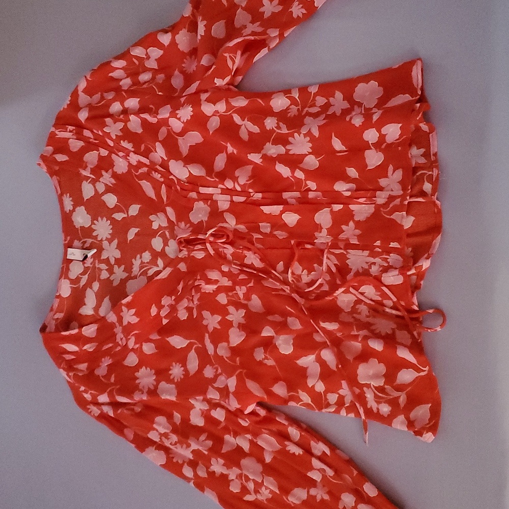 Mango Red Floral Blouse New Without Tags